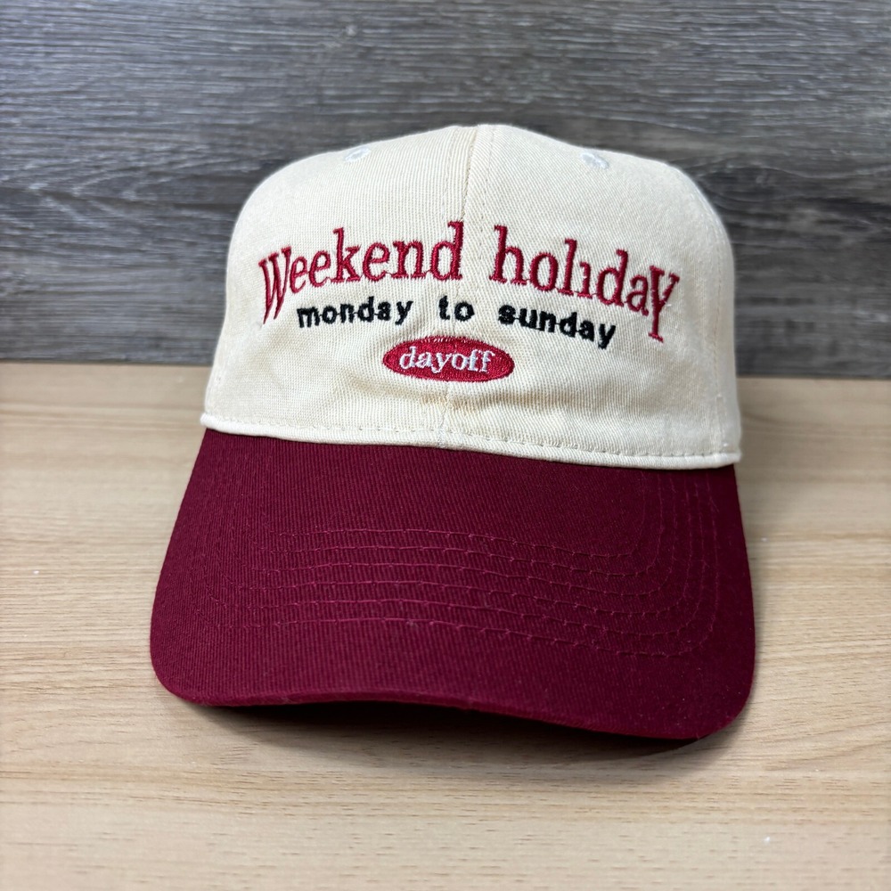 Weekend Holiday Hat Cap Strap Back Red Monday To Sunday Day Off Embroidered